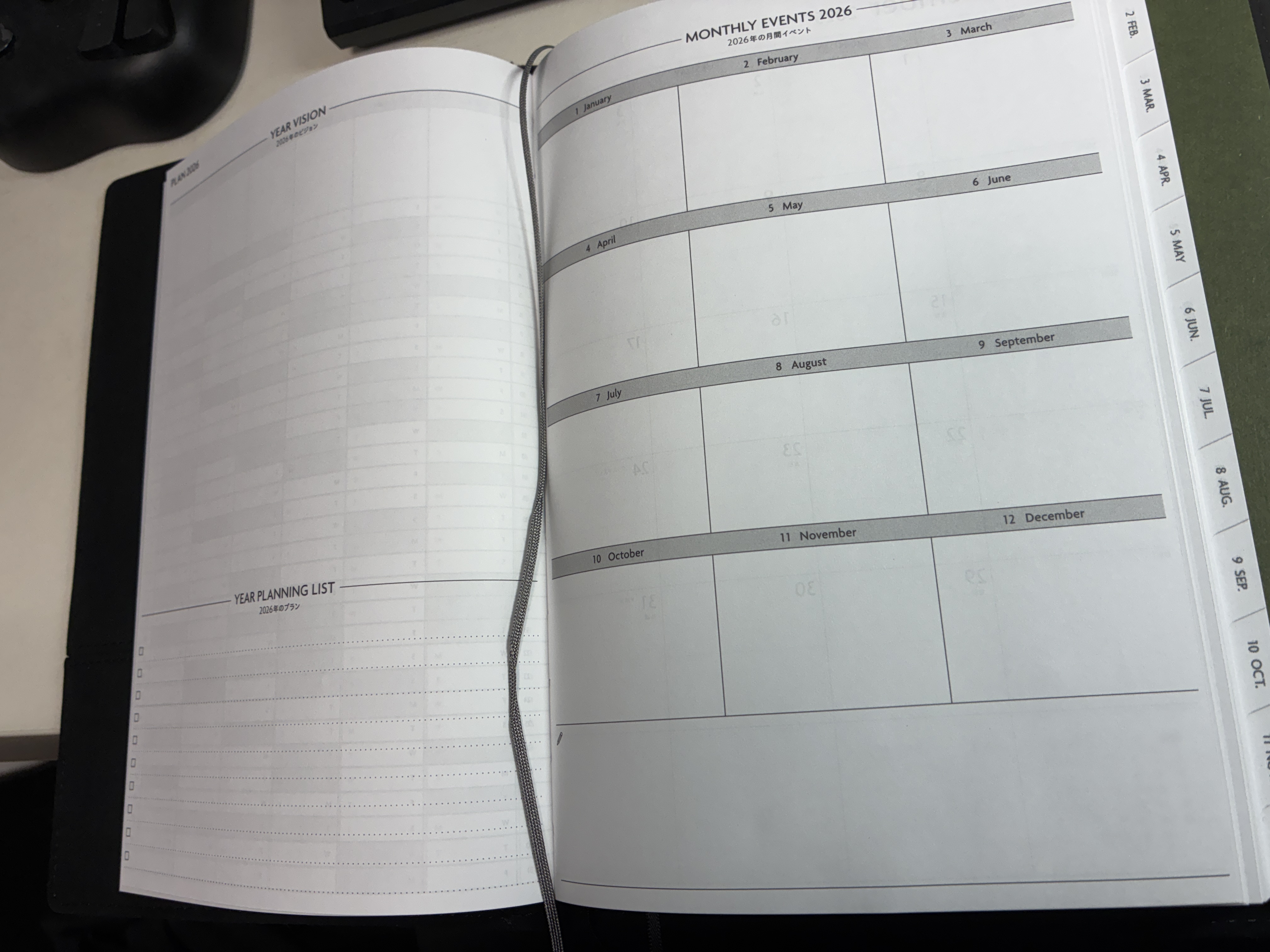 マークスの手帳リフィル「イヤープラン」のページ